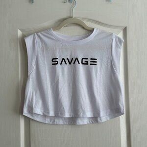 Savage Barbell Cut Off Sleeveless Cropped Tee